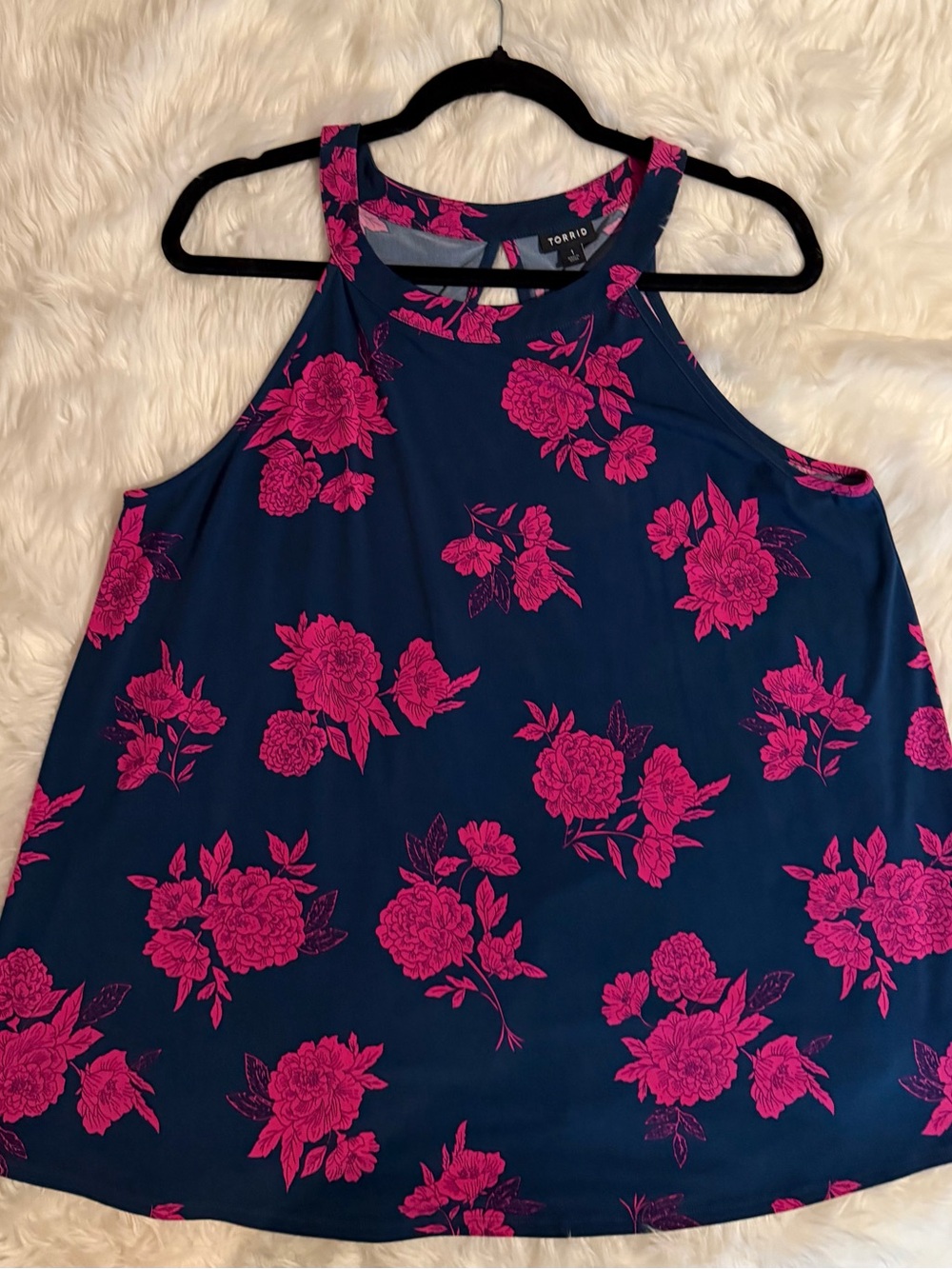 torrid Navy Floral High-Neck Tank with Hot Pink Blooms
